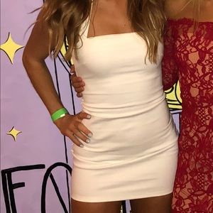 White halter neck bodycon dress